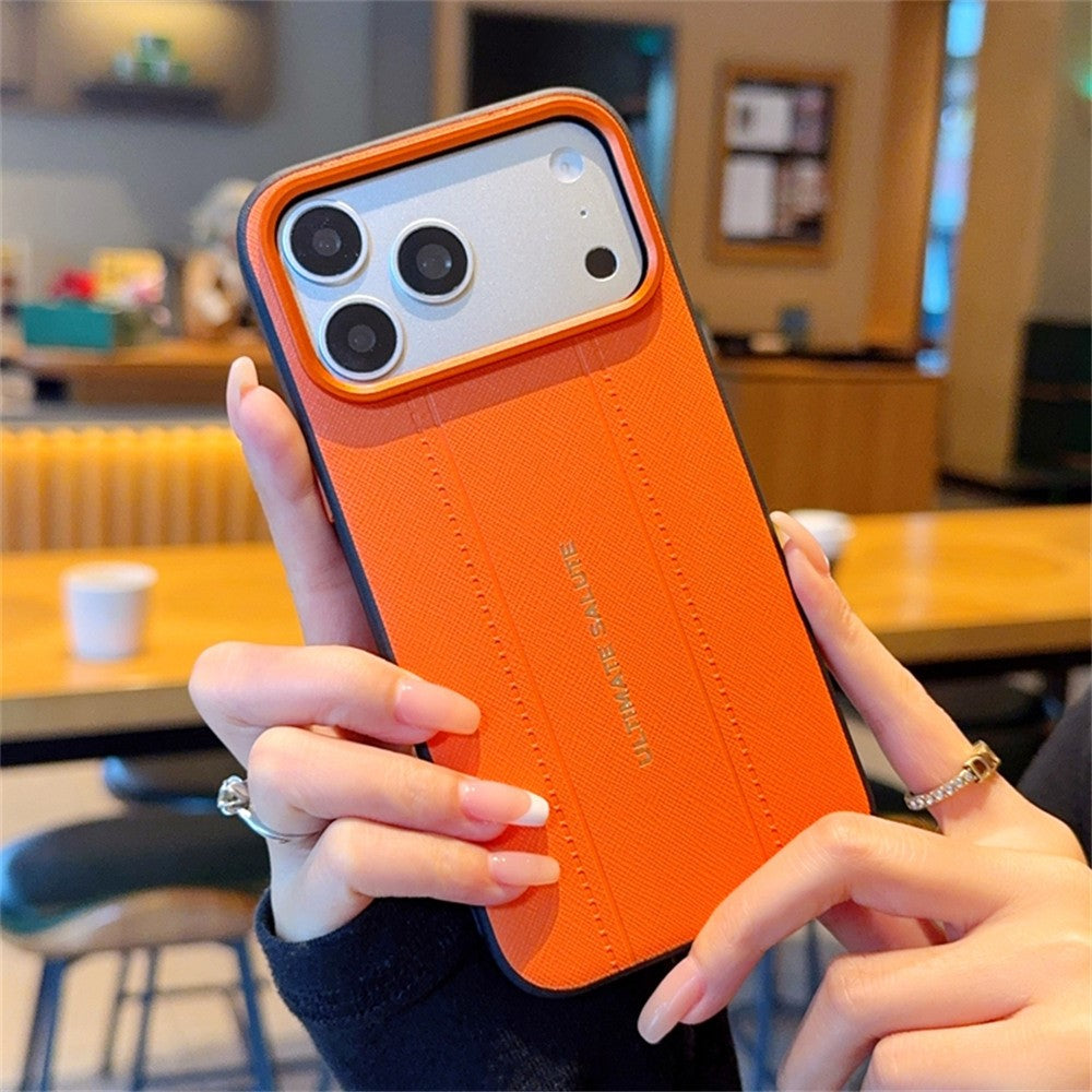 For iPhone 17 Pro Max Case Leather Texture PC + TPU Anti-slip Phone Protective Cover