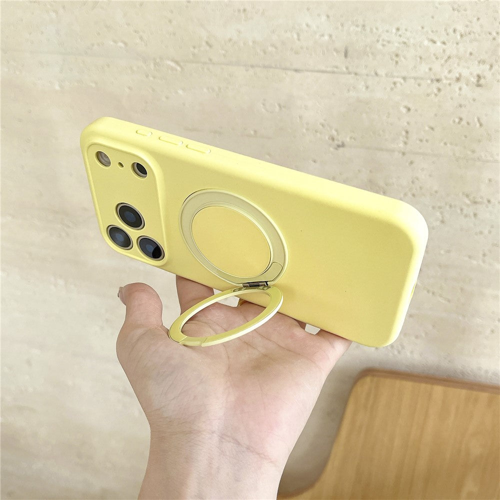 For iPhone 17 Pro Magnetic Case Rotatable Kickstand Liquid Silicone Phone Cover with Tempered Glass Screen Protector