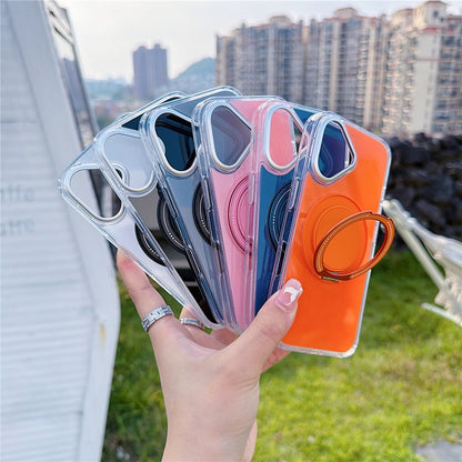 For iPhone 17 Case Rotating Ring Holder Kickstand TPU + Acrylic Shockproof Phone Cover