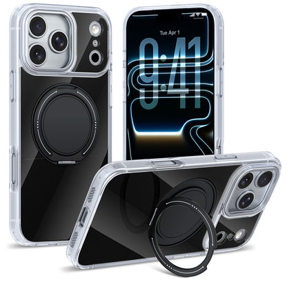 For iPhone 17 Pro Max Case Rotating Ring Holder Kickstand TPU + Acrylic Shockproof Phone Cover