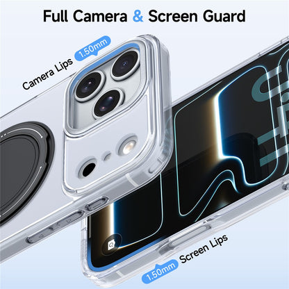 For iPhone 17 Pro Case Rotating Ring Holder Kickstand TPU + Acrylic Shockproof Phone Cover