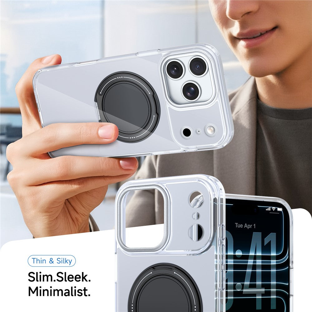 For iPhone 17 Pro Case Rotating Ring Holder Kickstand TPU + Acrylic Shockproof Phone Cover