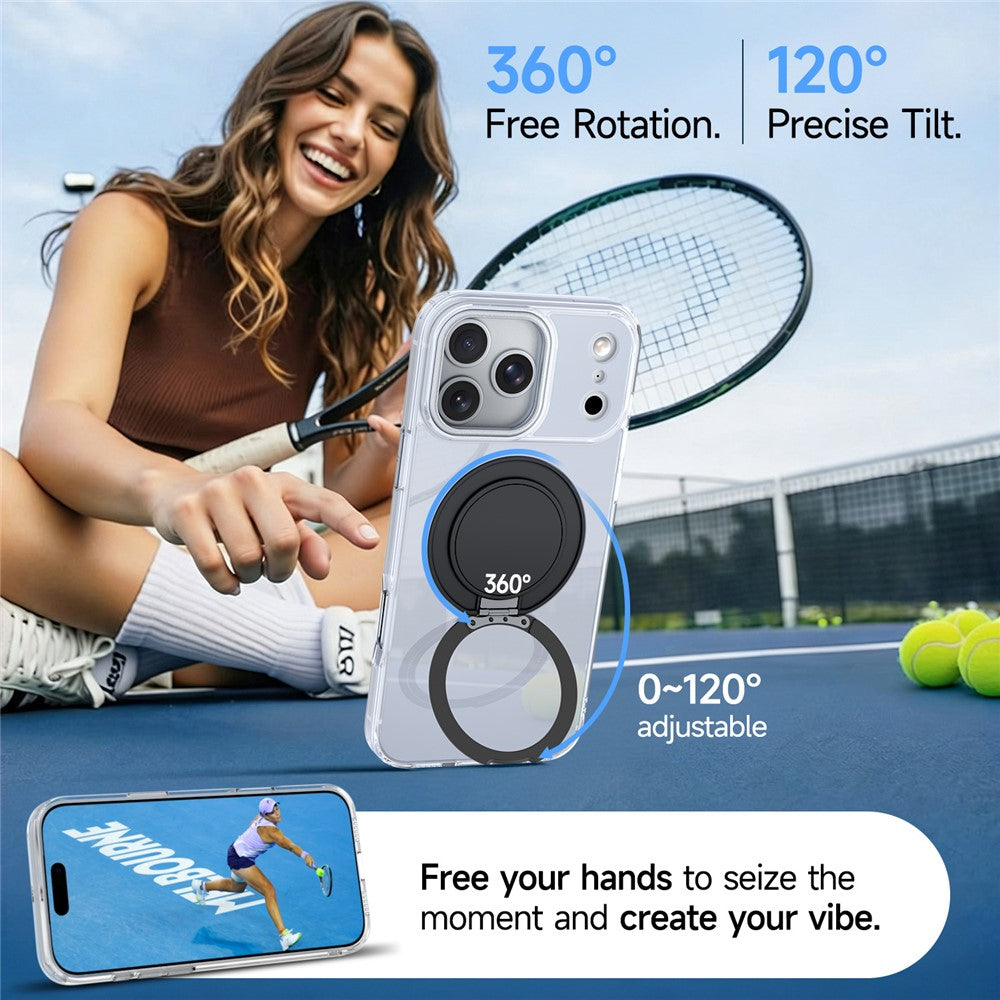 For iPhone 17 Pro Case Rotating Ring Holder Kickstand TPU + Acrylic Shockproof Phone Cover