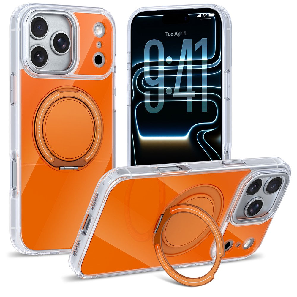 For iPhone 17 Pro Case Rotating Ring Holder Kickstand TPU + Acrylic Shockproof Phone Cover