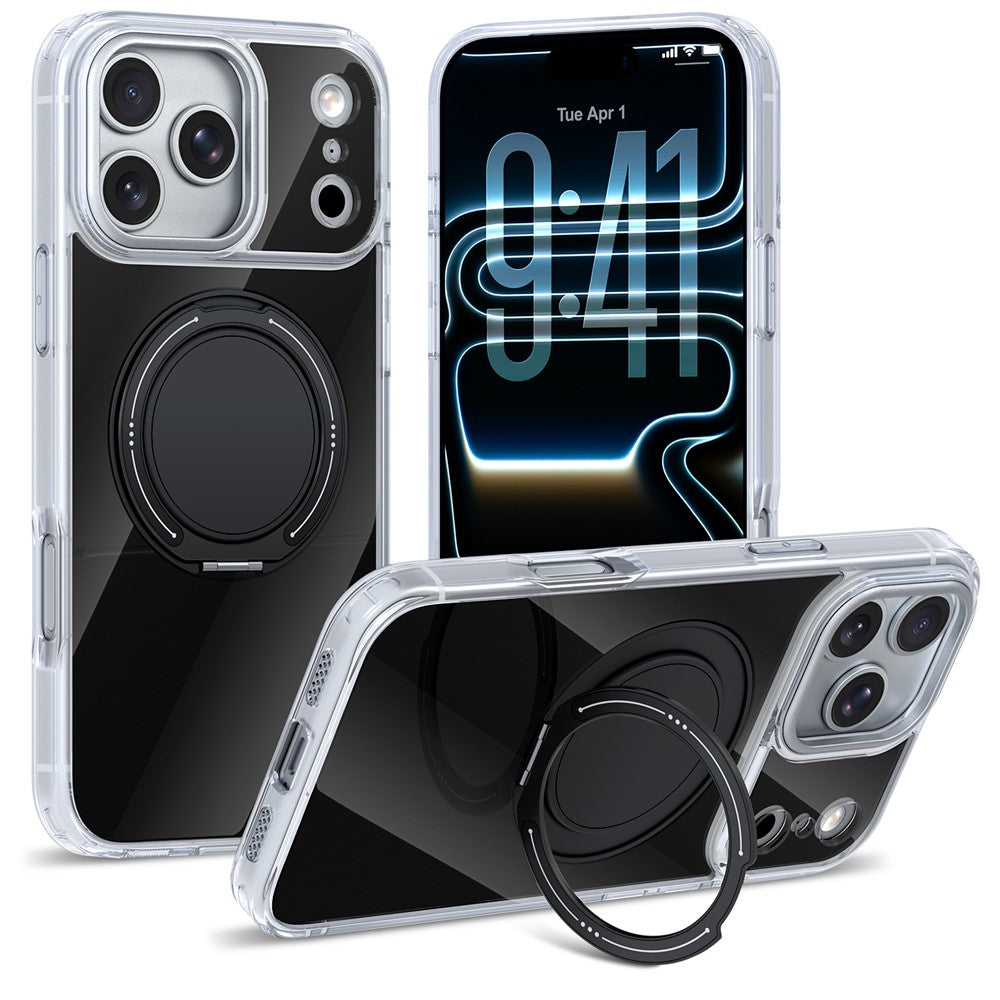 For iPhone 17 Pro Case Rotating Ring Holder Kickstand TPU + Acrylic Shockproof Phone Cover
