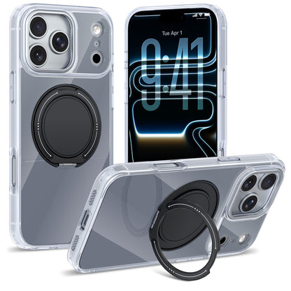 For iPhone 17 Pro Case Rotating Ring Holder Kickstand TPU + Acrylic Shockproof Phone Cover