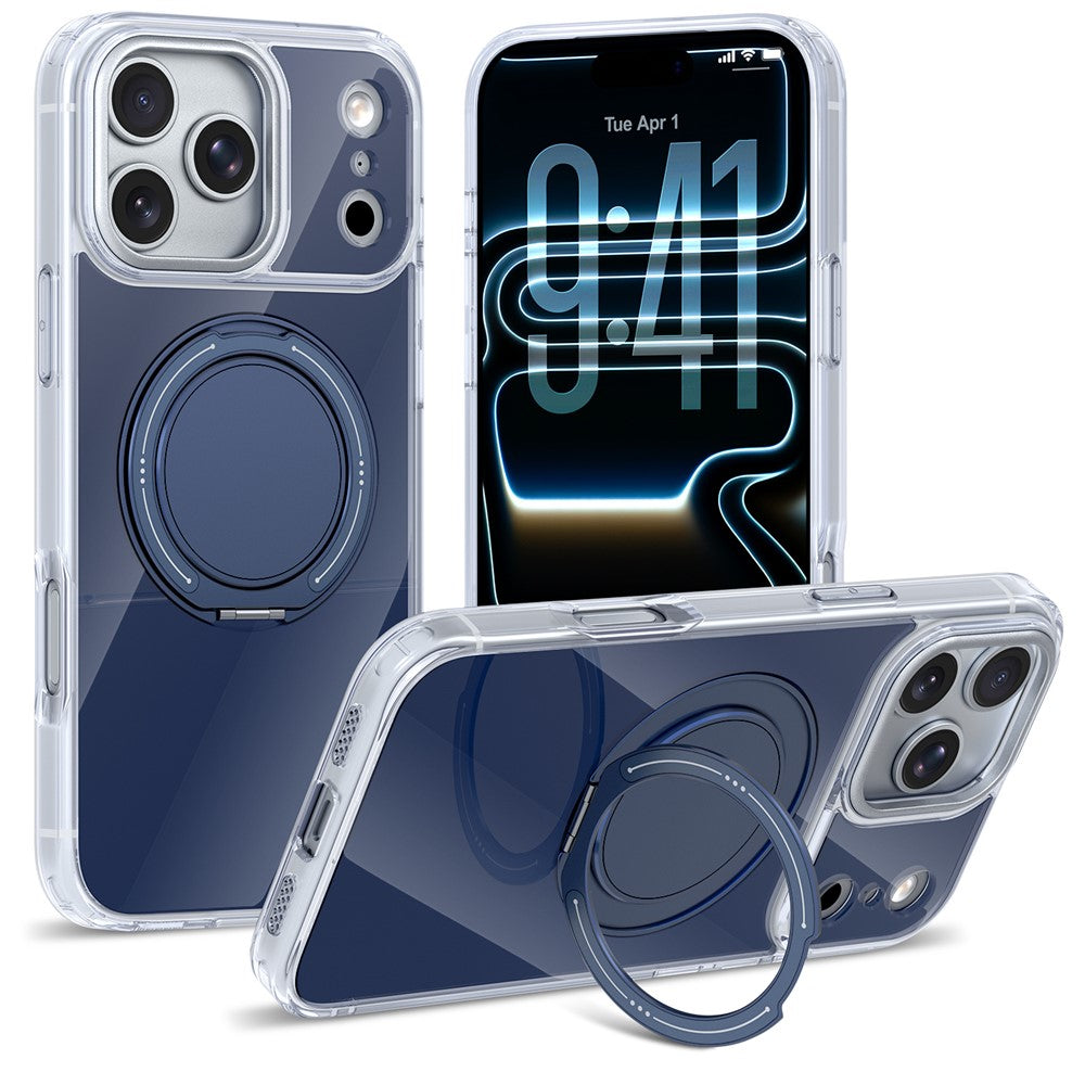 For iPhone 17 Pro Case Rotating Ring Holder Kickstand TPU + Acrylic Shockproof Phone Cover
