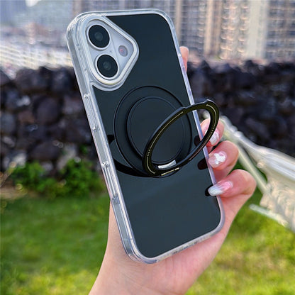 For iPhone 16 Case Rotating Ring Holder Kickstand TPU + Acrylic Shockproof Phone Cover