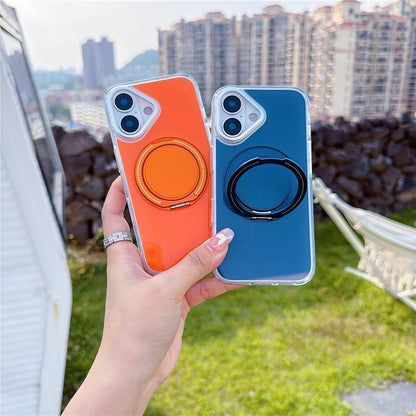 For iPhone 16 Case Rotating Ring Holder Kickstand TPU + Acrylic Shockproof Phone Cover