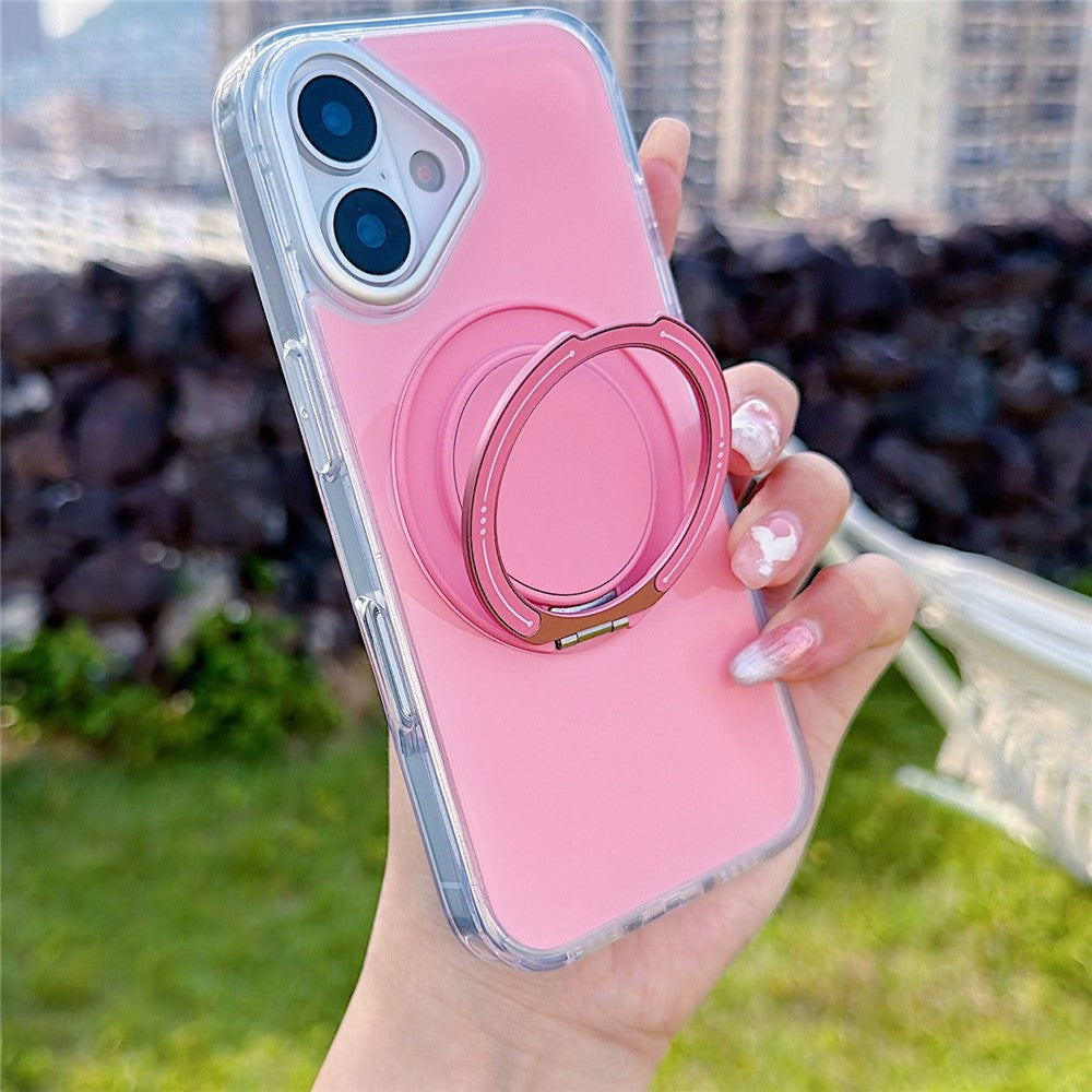 For iPhone 16 Case Rotating Ring Holder Kickstand TPU + Acrylic Shockproof Phone Cover