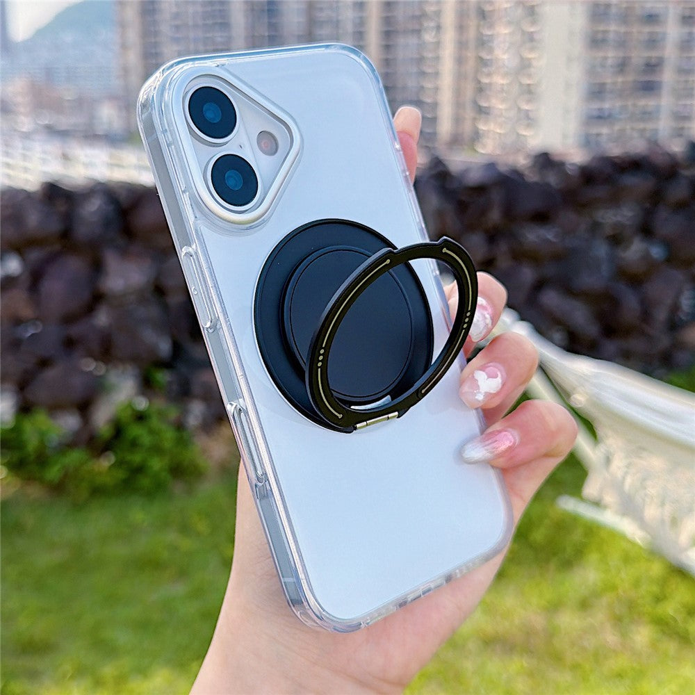 For iPhone 16 Case Rotating Ring Holder Kickstand TPU + Acrylic Shockproof Phone Cover