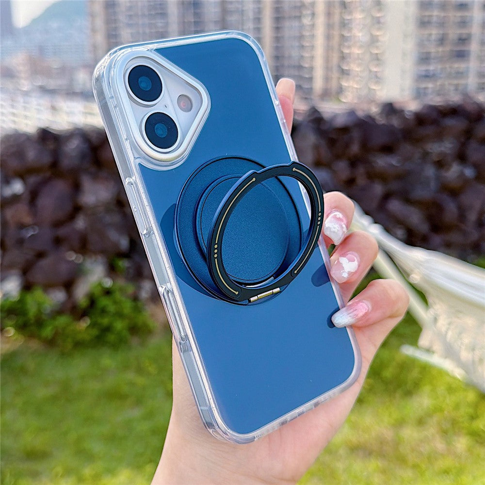 For iPhone 16 Case Rotating Ring Holder Kickstand TPU + Acrylic Shockproof Phone Cover