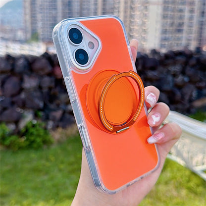 For iPhone 16 Case Rotating Ring Holder Kickstand TPU + Acrylic Shockproof Phone Cover