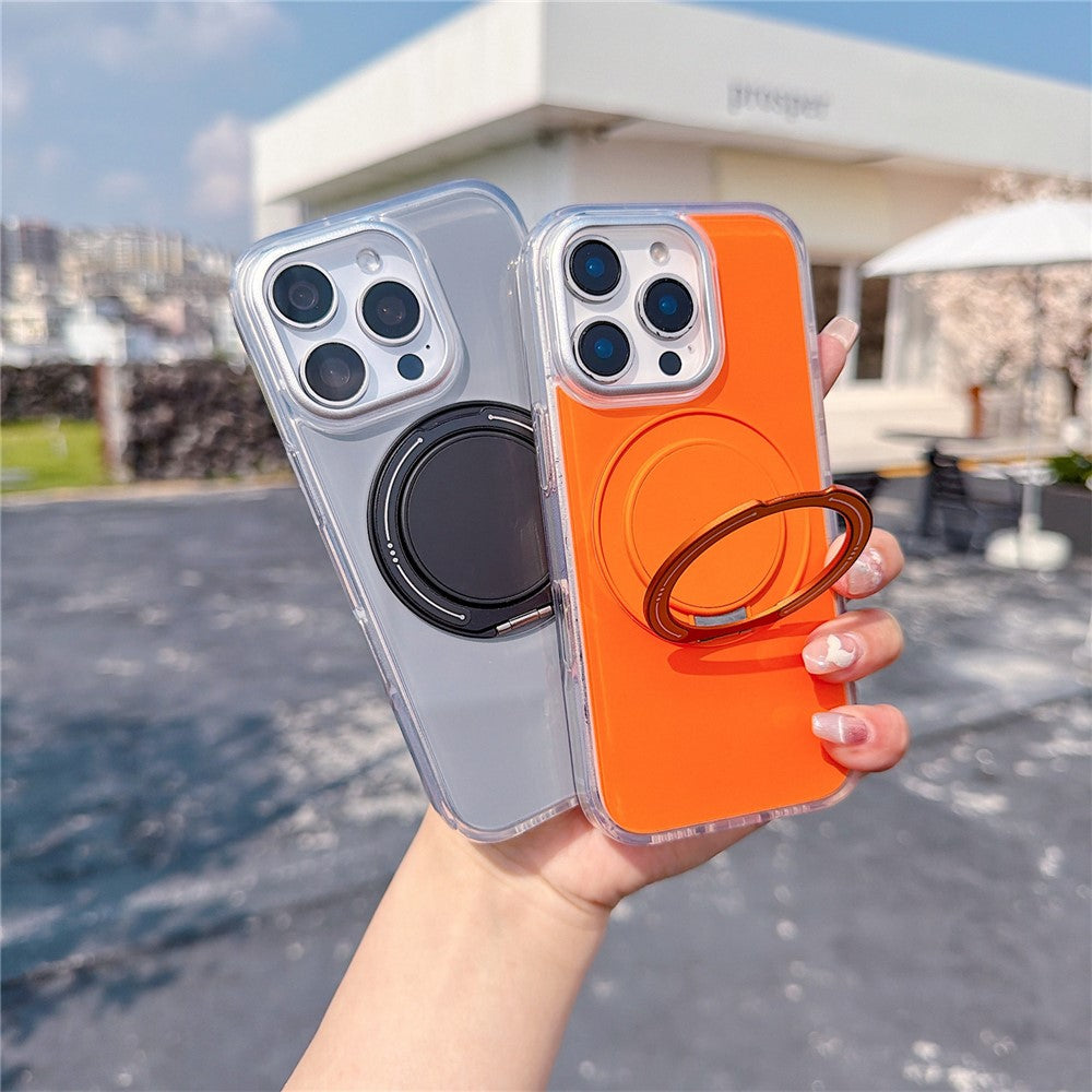 For iPhone 16 Pro Max Case Rotating Ring Holder Kickstand TPU + Acrylic Shockproof Phone Cover