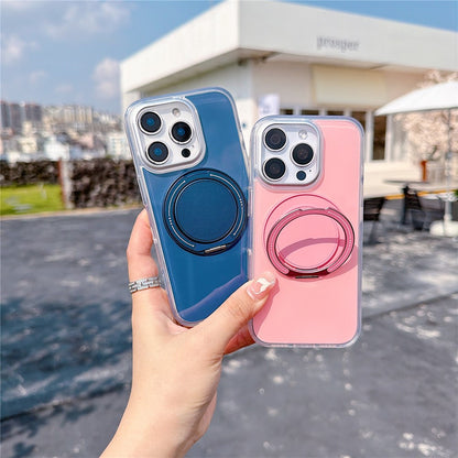 For iPhone 16 Pro Max Case Rotating Ring Holder Kickstand TPU + Acrylic Shockproof Phone Cover