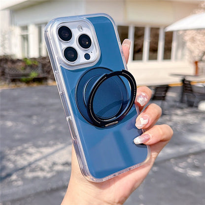 For iPhone 16 Pro Max Case Rotating Ring Holder Kickstand TPU + Acrylic Shockproof Phone Cover