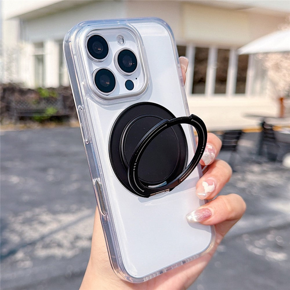 For iPhone 16 Pro Max Case Rotating Ring Holder Kickstand TPU + Acrylic Shockproof Phone Cover