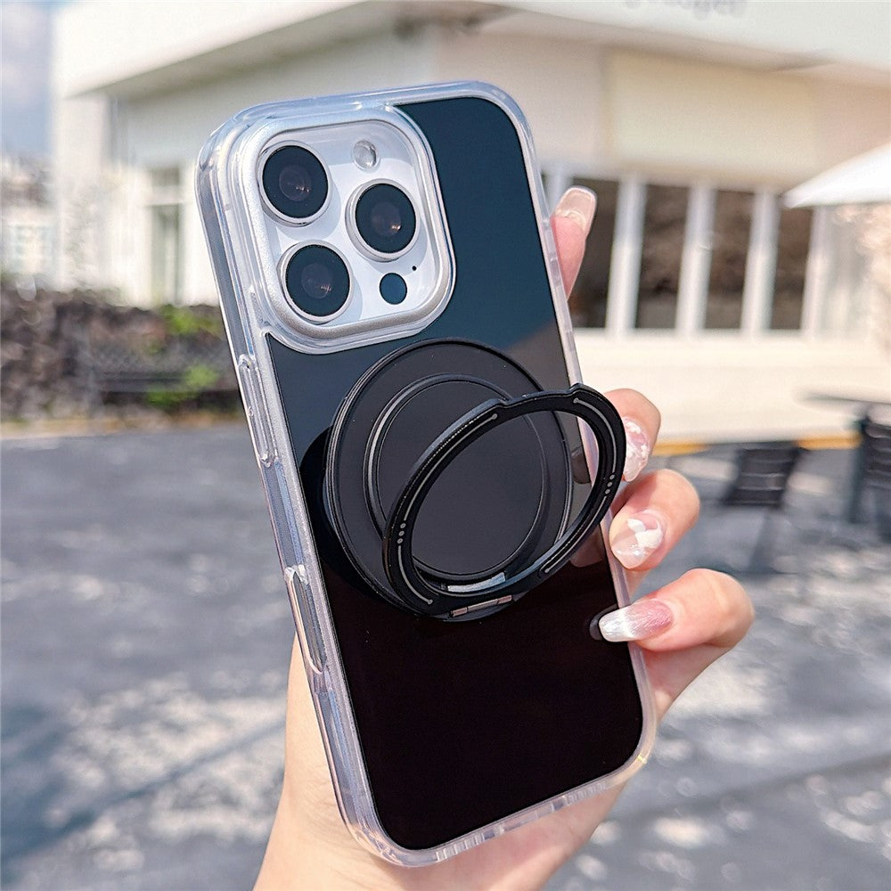 For iPhone 16 Pro Max Case Rotating Ring Holder Kickstand TPU + Acrylic Shockproof Phone Cover