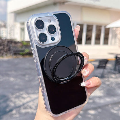 For iPhone 16 Pro Max Case Rotating Ring Holder Kickstand TPU + Acrylic Shockproof Phone Cover
