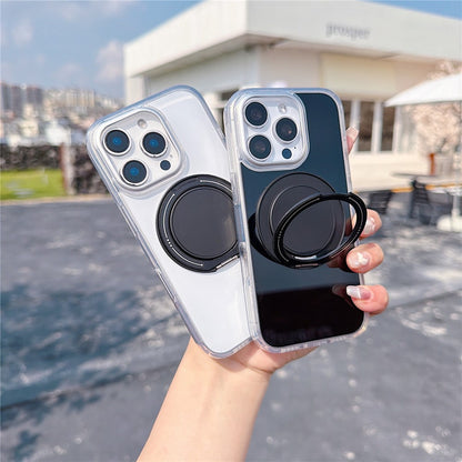 For iPhone 16 Pro Case Rotating Ring Holder Kickstand TPU + Acrylic Shockproof Phone Cover