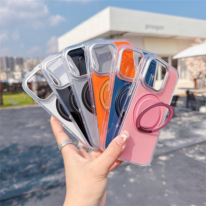 For iPhone 16 Pro Case Rotating Ring Holder Kickstand TPU + Acrylic Shockproof Phone Cover