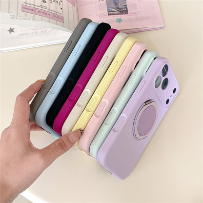 For iPhone 17 Pro Max Magnetic Case Rotatable Kickstand Liquid Silicone Phone Cover with Tempered Glass Screen Protector