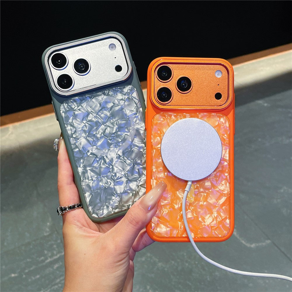 For iPhone 17 Pro Max Magnetic Case Shell Pattern TPU Shockproof Phone Cover with Tempered Glass Screen Protector