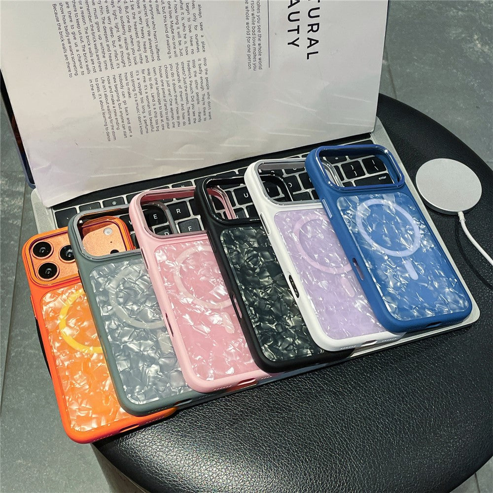 For iPhone 17 Pro Max Magnetic Case Shell Pattern TPU Shockproof Phone Cover with Tempered Glass Screen Protector