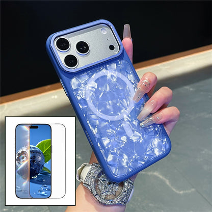 For iPhone 17 Pro Max Magnetic Case Shell Pattern TPU Shockproof Phone Cover with Tempered Glass Screen Protector