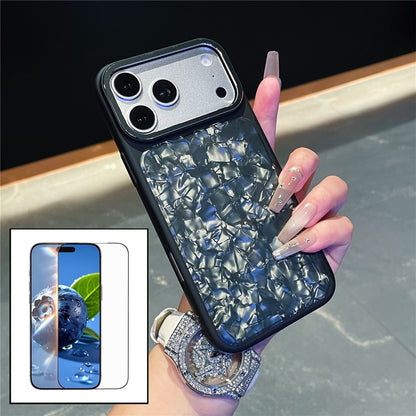 For iPhone 17 Pro Max Magnetic Case Shell Pattern TPU Shockproof Phone Cover with Tempered Glass Screen Protector