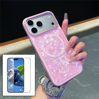 For iPhone 17 Pro Max Magnetic Case Shell Pattern TPU Shockproof Phone Cover with Tempered Glass Screen Protector