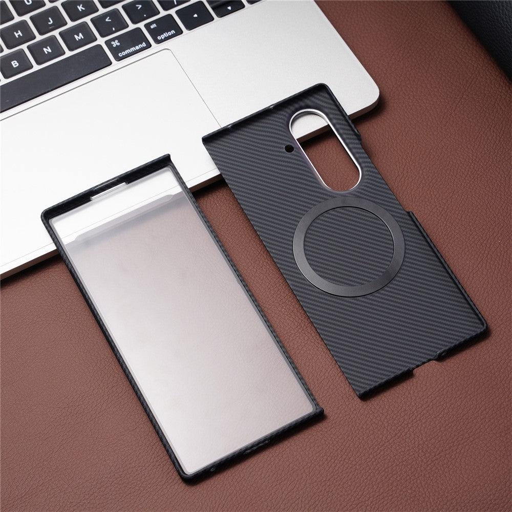 For Samsung Galaxy Z Fold8 Ultra Magnetic Case Carbon Fiber Texture PC Phone Cover with Tempered Glass Film
