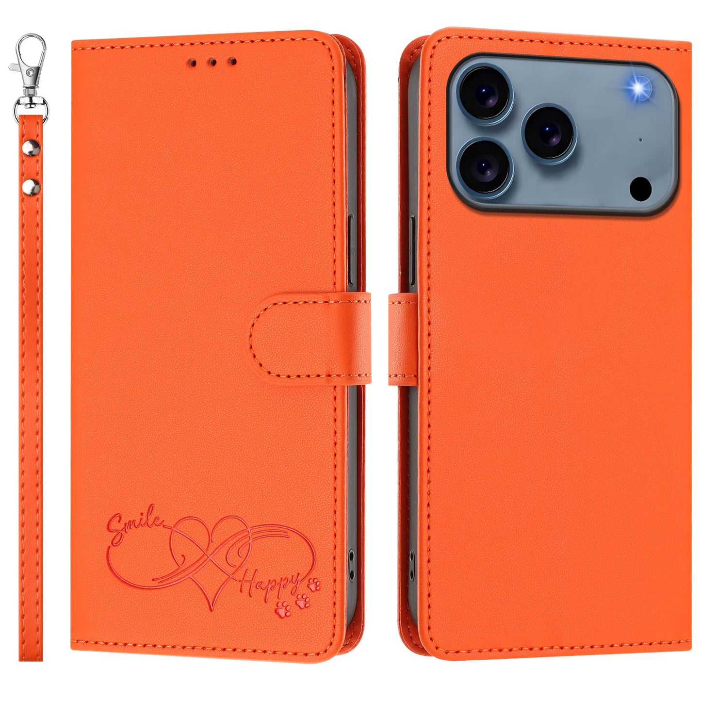 For iPhone 17 Pro Max Case PU Leather Heart Pattern Wallet Flip Phone Cover with Hand Strap