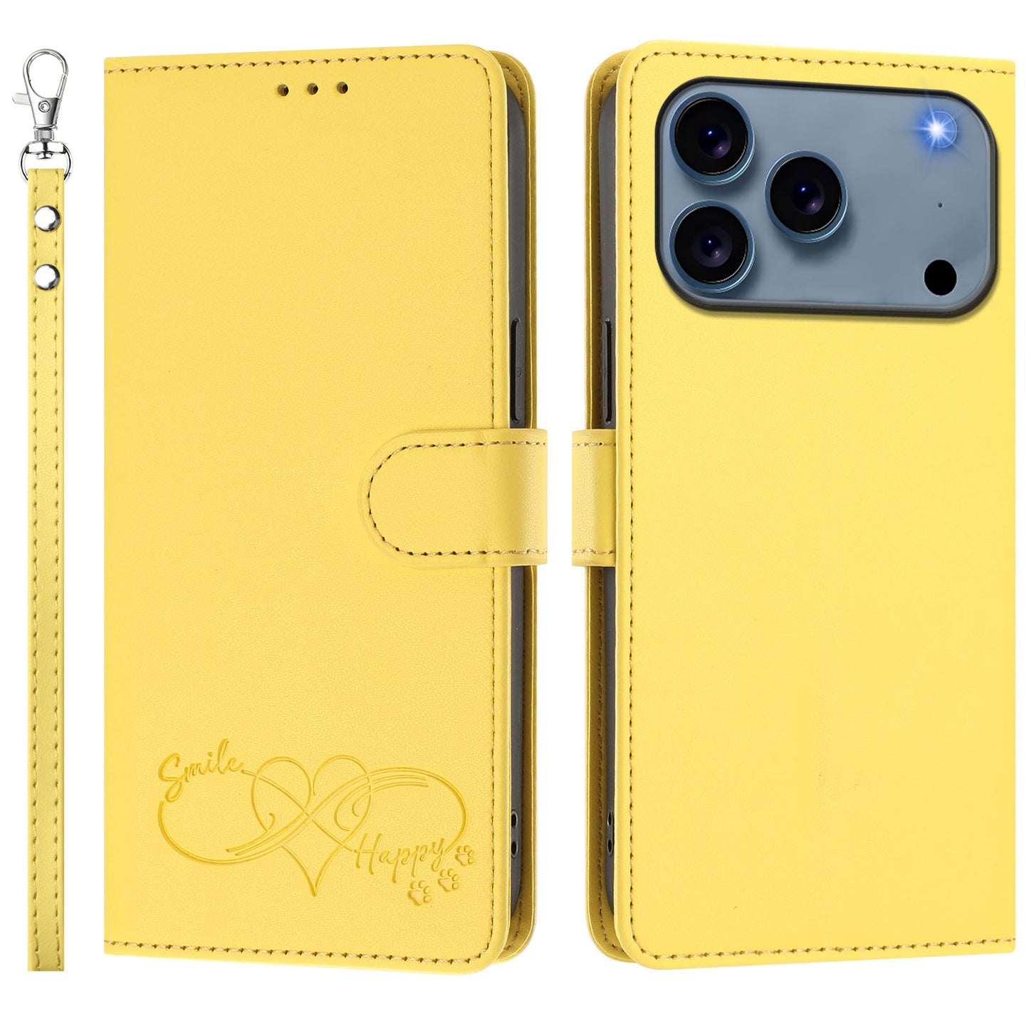 For iPhone 17 Pro Max Case PU Leather Heart Pattern Wallet Flip Phone Cover with Hand Strap