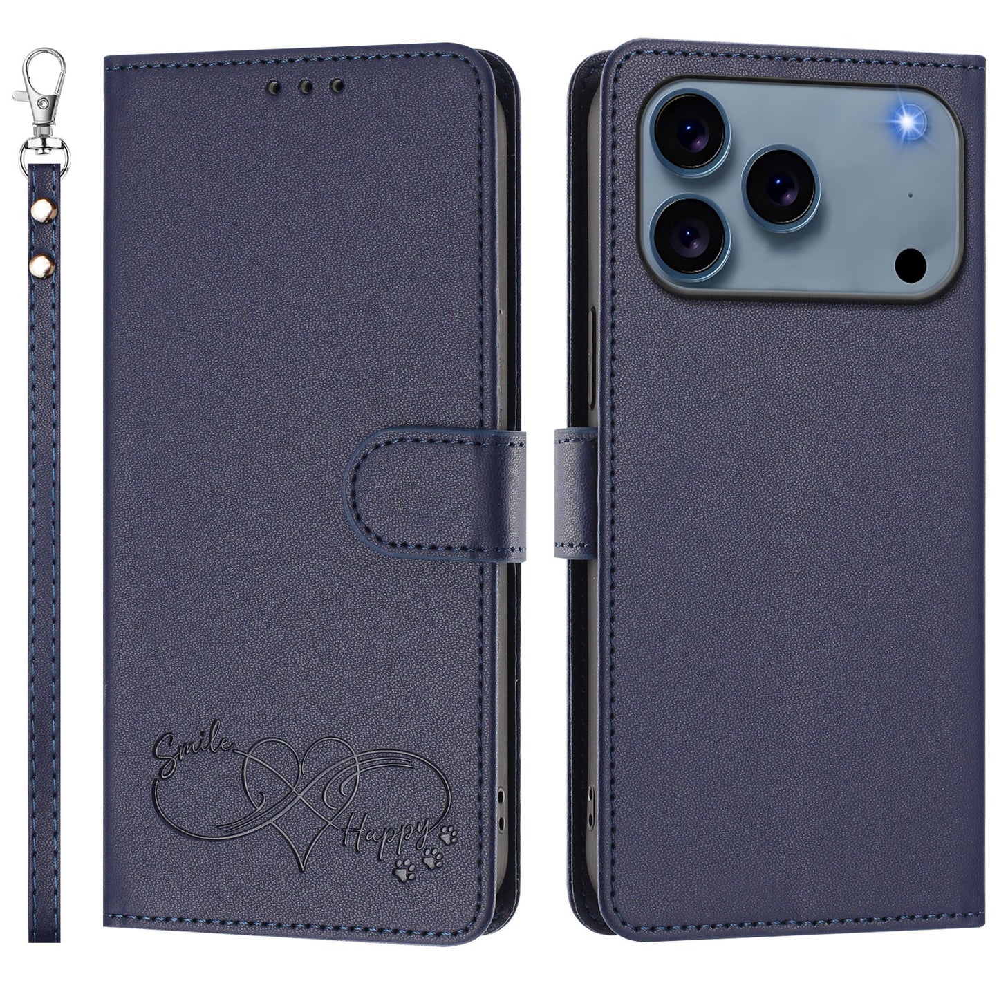 For iPhone 17 Pro Max Case PU Leather Heart Pattern Wallet Flip Phone Cover with Hand Strap