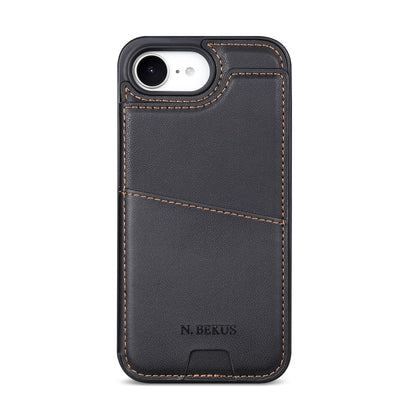 N.BEKUS P4  for iPhone 16e  /  17e Case Magnetic Buttons Leather + TPU Phone Cover with Card Holder Kickstand