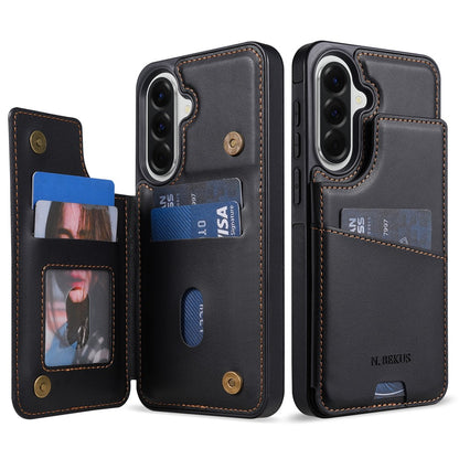 N.BEKUS P4  for Samsung Galaxy S26+ Case Magnetic Buttons Leather + TPU Phone Cover with Card Holder Kickstand