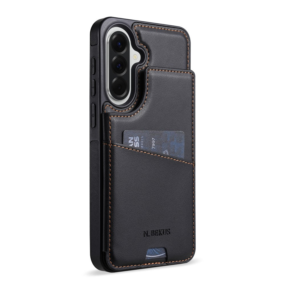 N.BEKUS P4  for Samsung Galaxy S26+ Case Magnetic Buttons Leather + TPU Phone Cover with Card Holder Kickstand