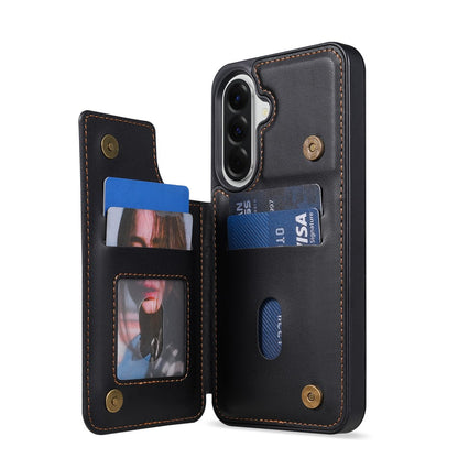 N.BEKUS P4  for Samsung Galaxy S26+ Case Magnetic Buttons Leather + TPU Phone Cover with Card Holder Kickstand