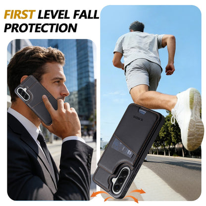 N.BEKUS P4  for Samsung Galaxy S26+ Case Magnetic Buttons Leather + TPU Phone Cover with Card Holder Kickstand