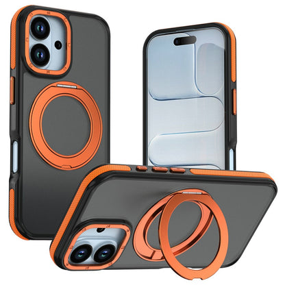 For iPhone 17 Magnetic Case Double Color Rotating Ring Kickstand PC + TPU Phone Cover