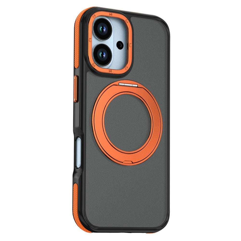 For iPhone 17 Magnetic Case Double Color Rotating Ring Kickstand PC + TPU Phone Cover