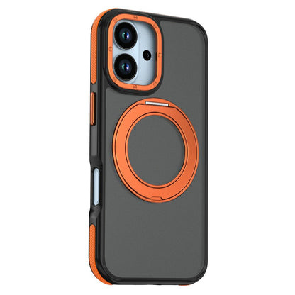 For iPhone 17 Magnetic Case Double Color Rotating Ring Kickstand PC + TPU Phone Cover