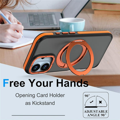 For iPhone 17 Magnetic Case Double Color Rotating Ring Kickstand PC + TPU Phone Cover