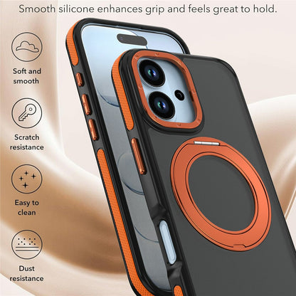For iPhone 17 Magnetic Case Double Color Rotating Ring Kickstand PC + TPU Phone Cover