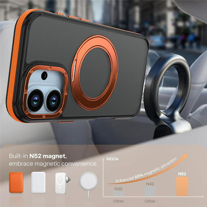 For iPhone 17 Magnetic Case Double Color Rotating Ring Kickstand PC + TPU Phone Cover