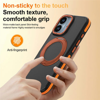 For iPhone 17 Magnetic Case Double Color Rotating Ring Kickstand PC + TPU Phone Cover