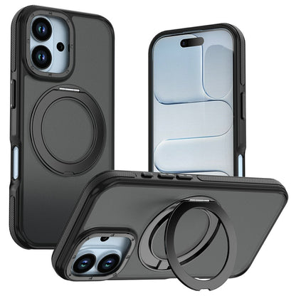 For iPhone 17 Magnetic Case Double Color Rotating Ring Kickstand PC + TPU Phone Cover