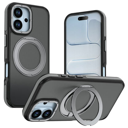 For iPhone 17 Magnetic Case Double Color Rotating Ring Kickstand PC + TPU Phone Cover