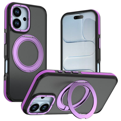 For iPhone 17 Magnetic Case Double Color Rotating Ring Kickstand PC + TPU Phone Cover